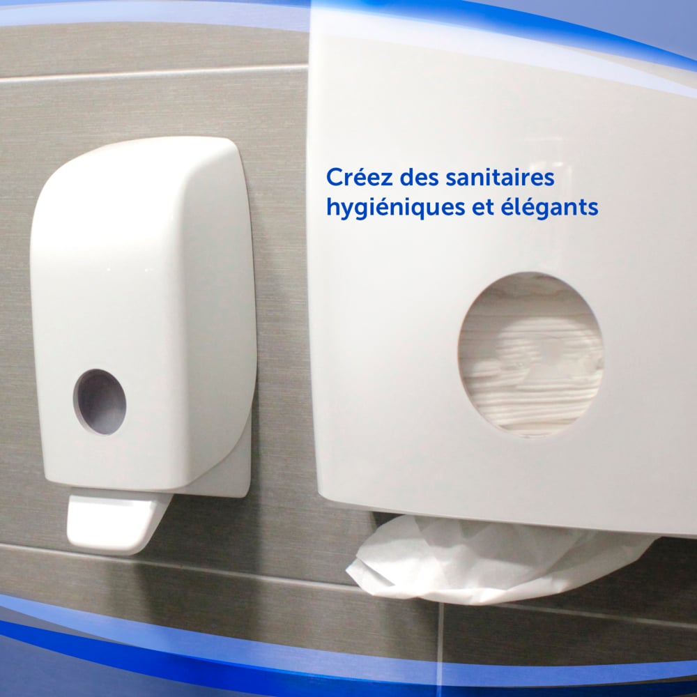 Distributeur de solution de lavage des mains professionnel Aquarius™ 6948 - Pour cartouches de savon de 1 L compatibles - 1 x Distributeur blanc à fixation murale  - 6948