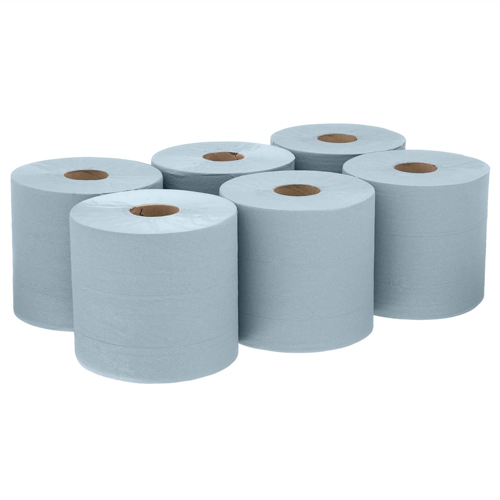 Essuyeurs WypAll® L10 Extra - Dévidage central Roll Control™ 7493 - 6 rouleaux de 525 formats bleus, 1 épaisseur - 7493