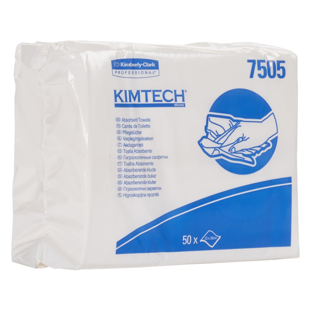 Kimtech® Absorbent Folded Towels 7505 - 50 white sheets per bag (case contains 20 bags) - 7505