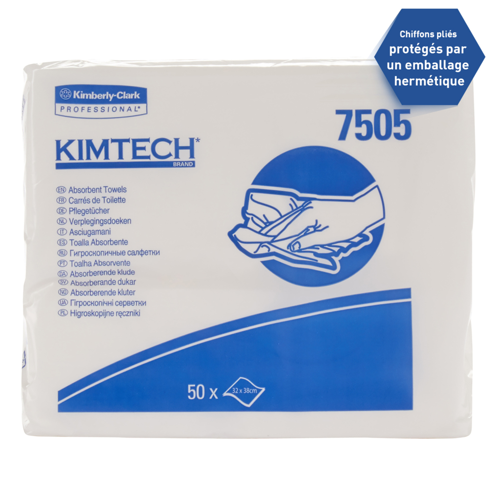 Essuie-mains pliés absorbants Kimtech® 7505 - 50 formats par sachet (20 sachets par carton) - 7505