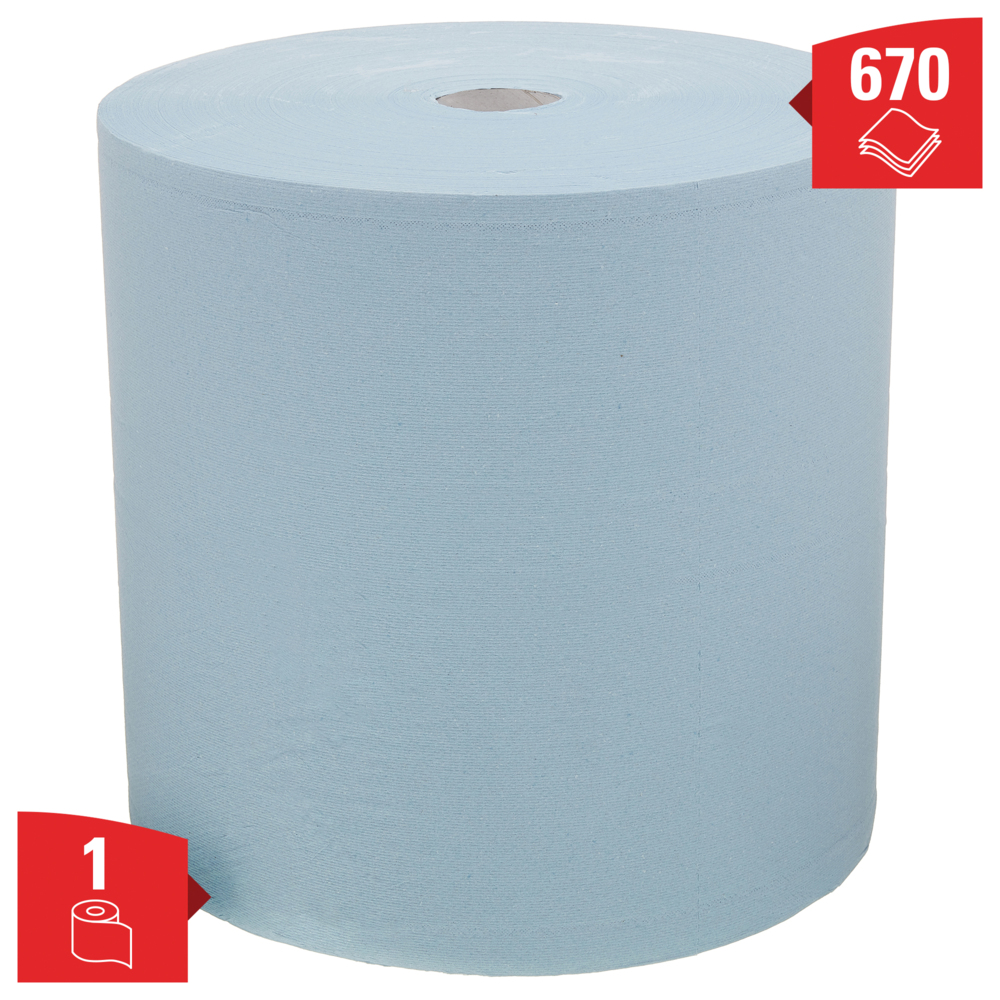 WypAll® Papieren wegwerp poetsdoeken voor industriële reinigingstaken L30 Jumborol 7426 - Extra breed 7426 - 1 rol x 670 vellen, 3-laags, Blauw - 7426