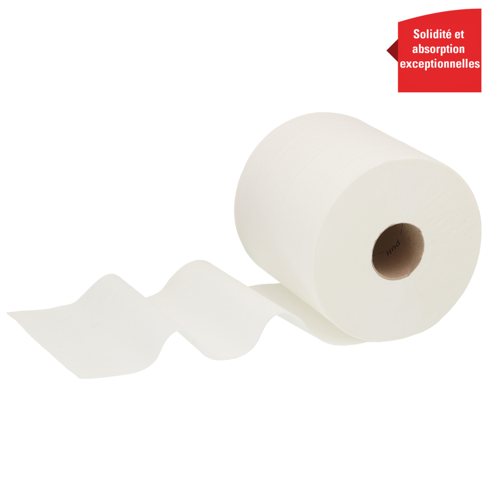 Essuyeurs WypAll® L10 Extra - Dévidage central Roll Control™ 7495 - 6 rouleaux de 525 formats blancs, 1 épaisseur - 7495