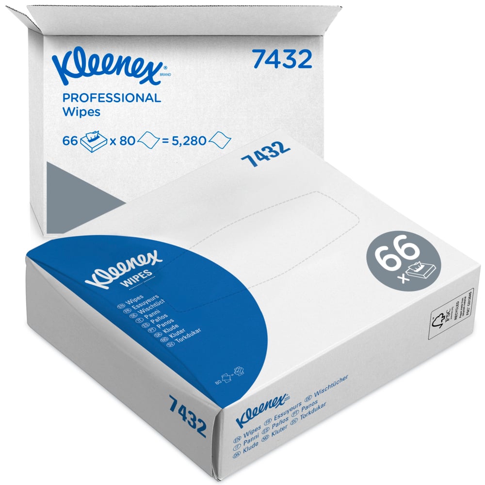 Kleenex® Wipes 7432 - 80 interfolded, white sheets per carton (pack contains 66 cartons) - 7432