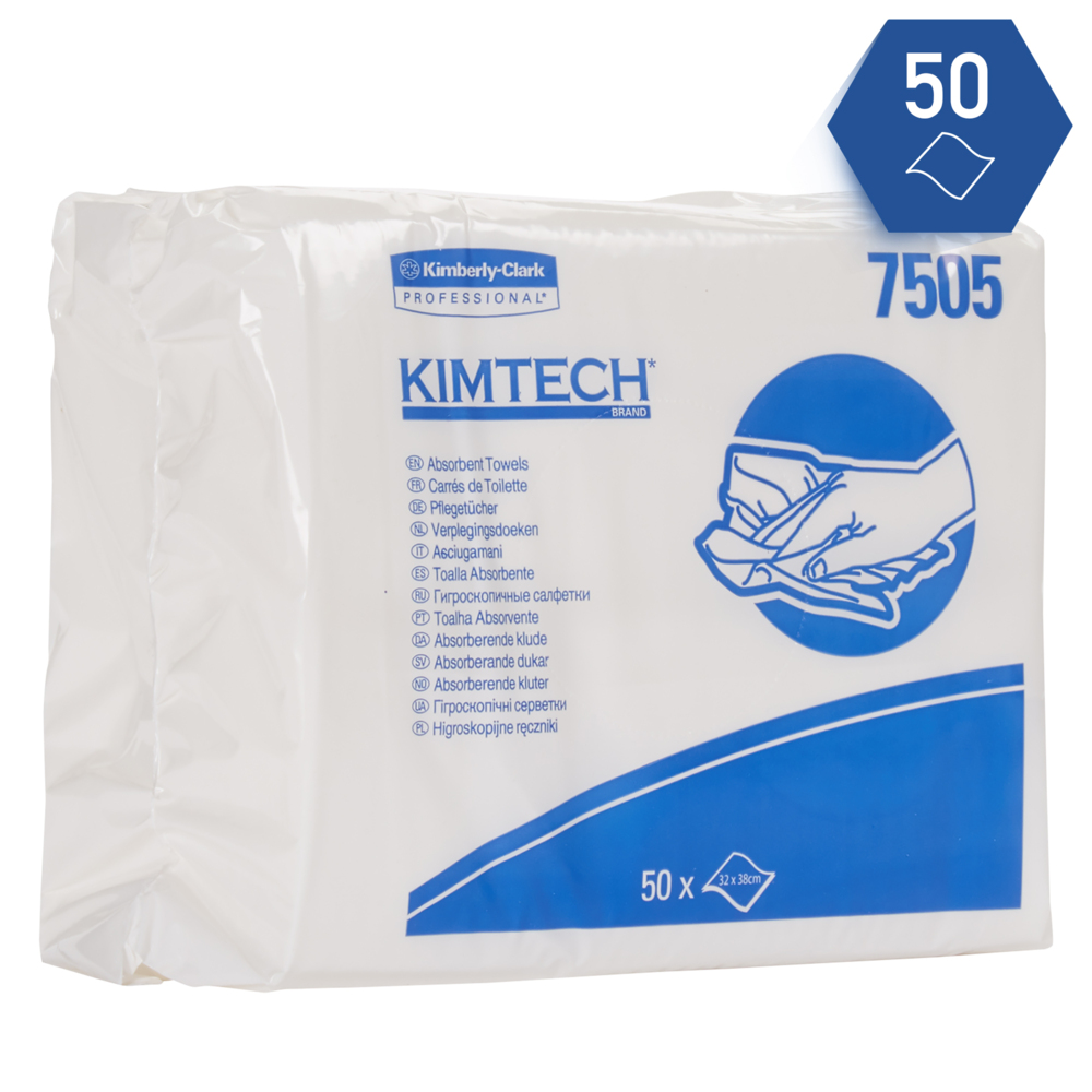 Essuie-mains pliés absorbants Kimtech® 7505 - 50 formats par sachet (20 sachets par carton) - 7505