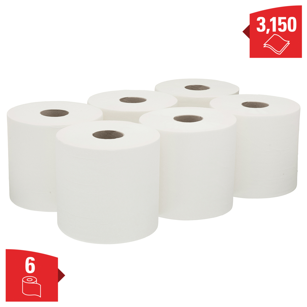 Essuyeurs WypAll® L10 Extra - Dévidage central Roll Control™ 7495 - 6 rouleaux de 525 formats blancs, 1 épaisseur - 7495