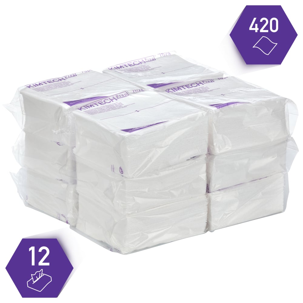 Kimtech® Pure Poetsdoeken 7624 - 35 1/4 gevouwen, witte, 1-laags doeken per polybag (verpakking bevat 12 zakken) - 7624