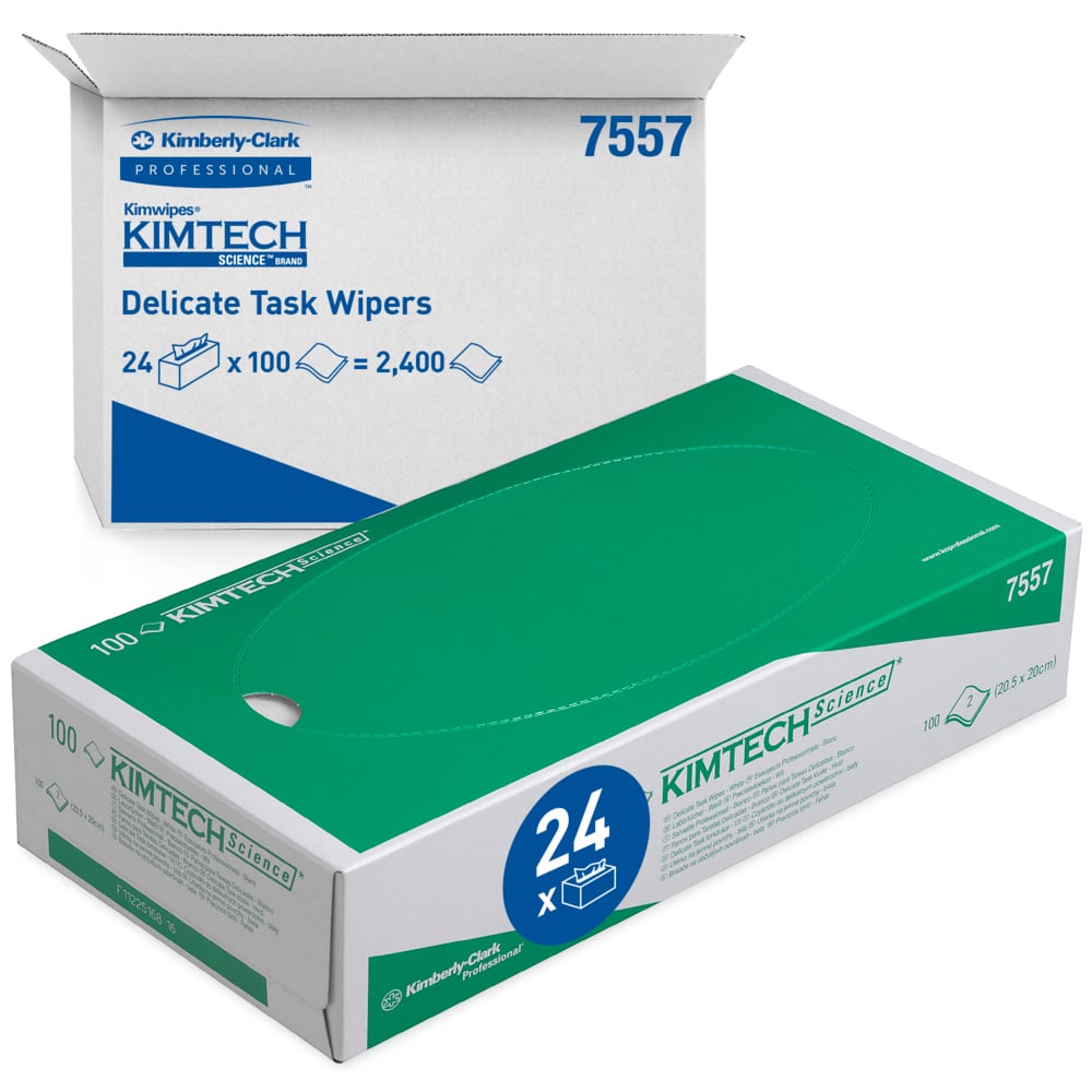 Essuyeurs de précision Kimtech® Science 7557 - 24 cartons de 100 formats blancs, 2 épaisseurs = 2 400 formats - 7557