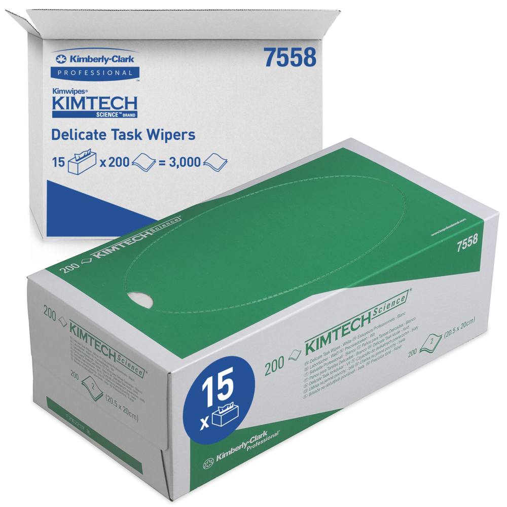 Panni per la Pulizia di Precisione Kimtech® Science 7558 - 15 cartoni x 200 panni a 2 veli, colore bianco (totale 3. 000) - 7558