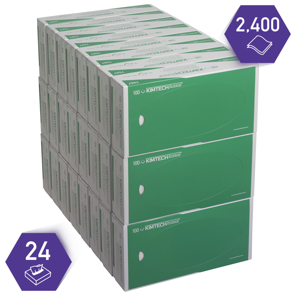 Essuyeurs de précision Kimtech® Science 7557 - 24 cartons de 100 formats blancs, 2 épaisseurs = 2 400 formats - 7557