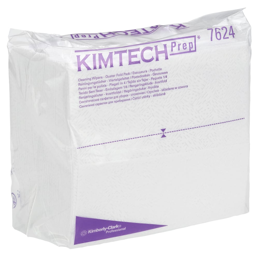 Kimtech® Pure Cleaning Wipers 7624 - 35 quarter-folded, white, 1 ply sheets per bag (pack contains 12 bags) - 7624