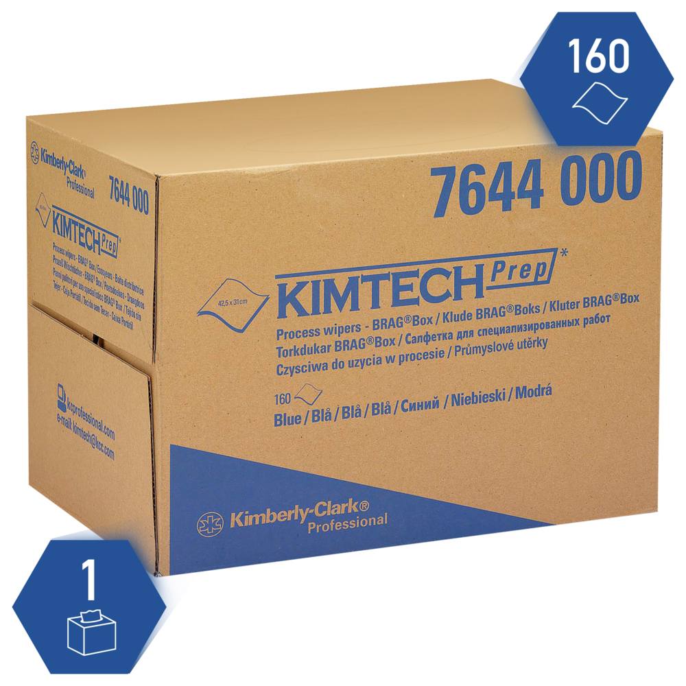 Essuyeurs Process Kimtech® 7644 - 1 boîte distributrice BRAG™ de 160 essuyeurs bleus - 7644