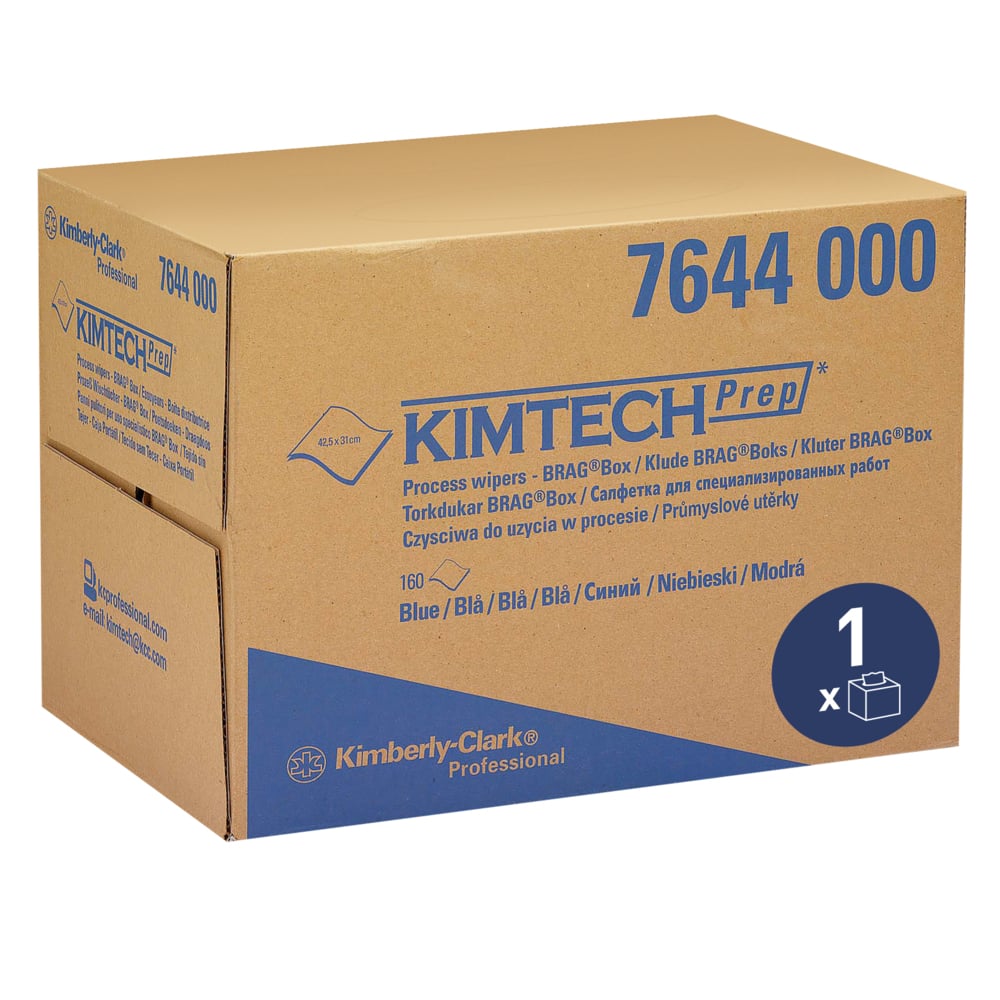 Essuyeurs Process Kimtech® 7644 - 1 boîte distributrice BRAG™ de 160 essuyeurs bleus - 7644