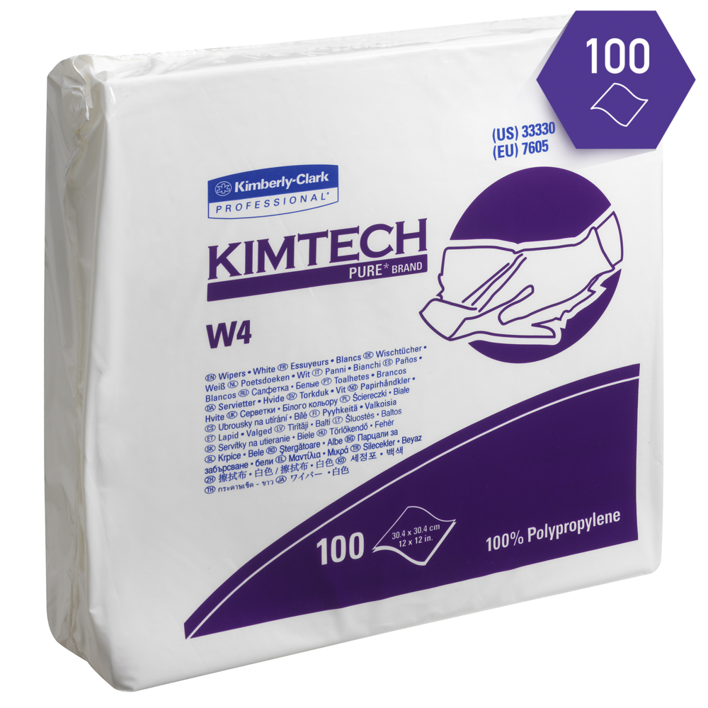 Essuyeurs W4 Kimtech®  Pure 7605 - 100 formats blancs par paquet (5 paquets par carton) - 7605