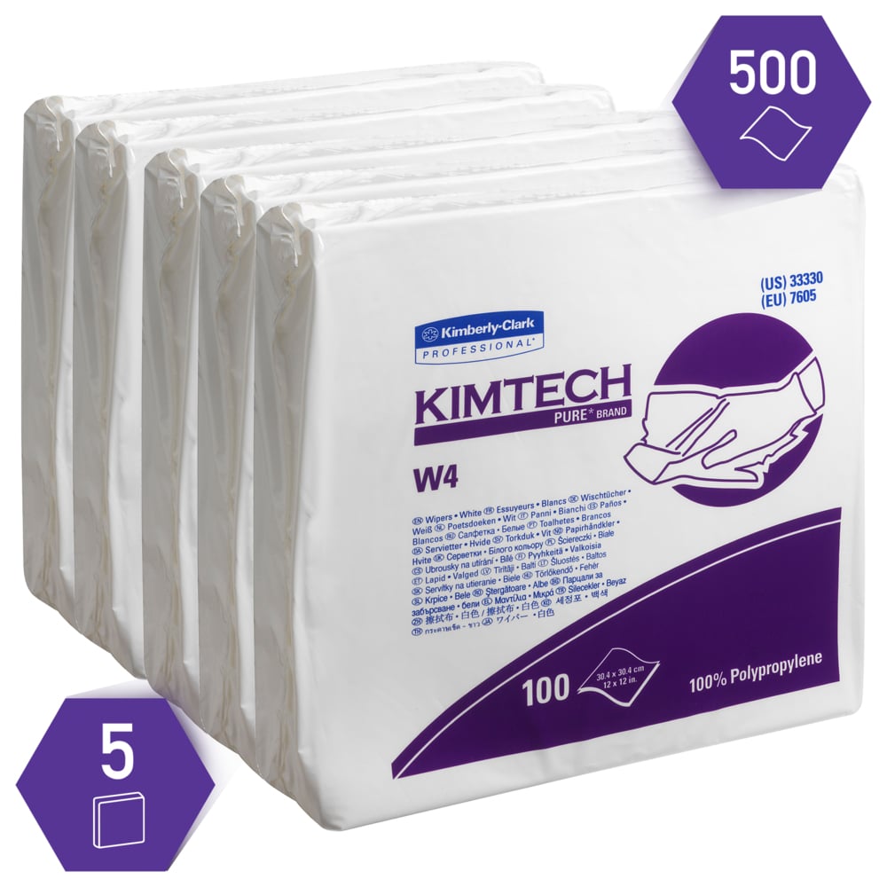Kimtech™  Pure W4 Paños 7605, 100 hojas blancas por bolsa (la caja contiene 5 bolsas) - 7605