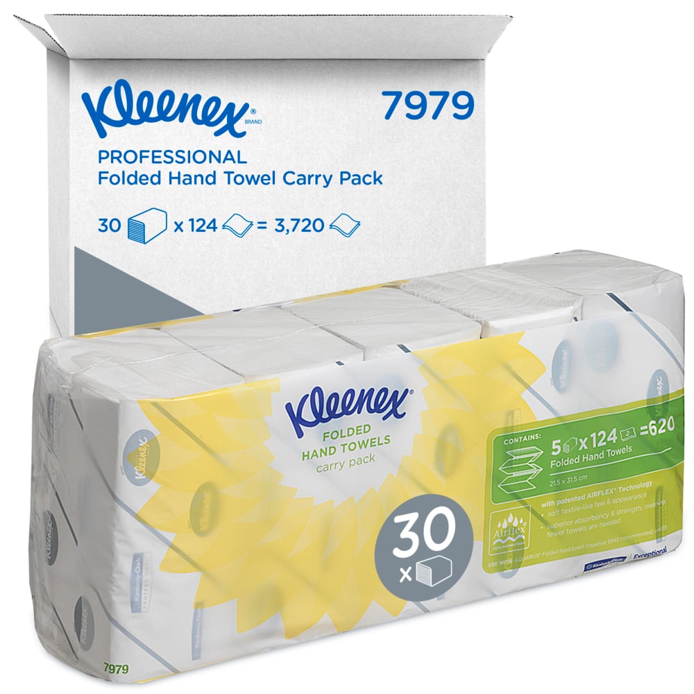 Kleenex® Ultra™ Papierhandtücher 7979 – 30 Papiertücher für Spender Packungen x 124 Falthandtücher, weiß 2-lagig (insges. 3.720 Stück) - 7979