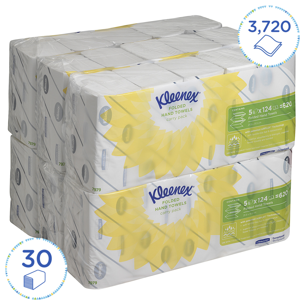 Essuie-mains enchevêtrés Kleenex® Ultra™ 7979 - 30 paquets x 124 feuilles blanches, 2 plis (3 720 feuilles au total) - 7979