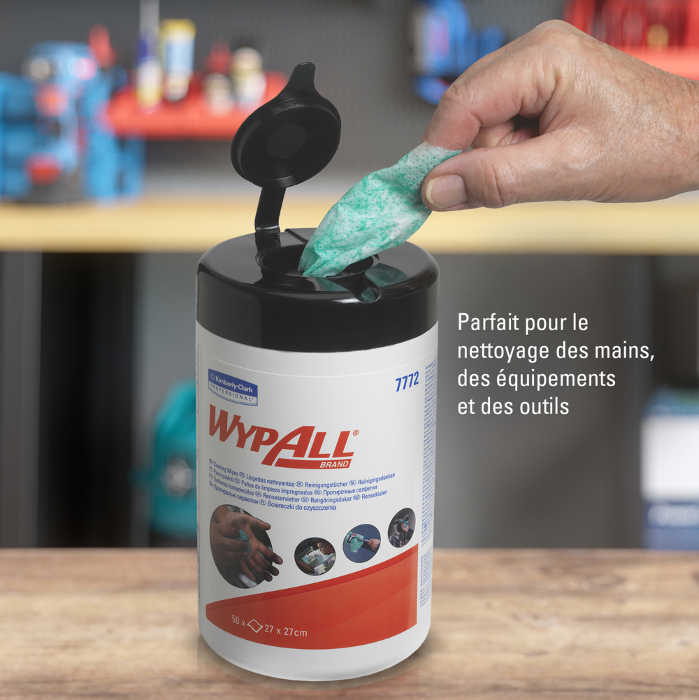 Lingettes nettoyantes WypAll® 7772 - Recharge - 50 formats verts, 1 épaisseur par baril (6 barils par boîte) - 7772