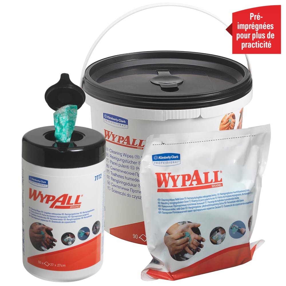 WypAll® Recarga de paños de limpieza 7772: paños industriales, 6 recipientes de paños x 50 paños de limpieza verdes (300 paños en total) - 7772