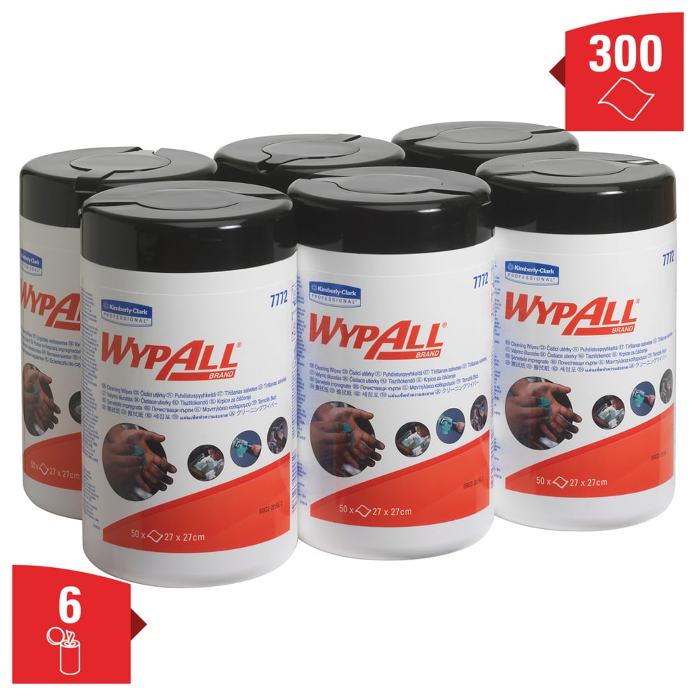 Lingettes nettoyantes WypAll® 7772 - Recharge - 50 formats verts, 1 épaisseur par baril (6 barils par boîte) - 7772