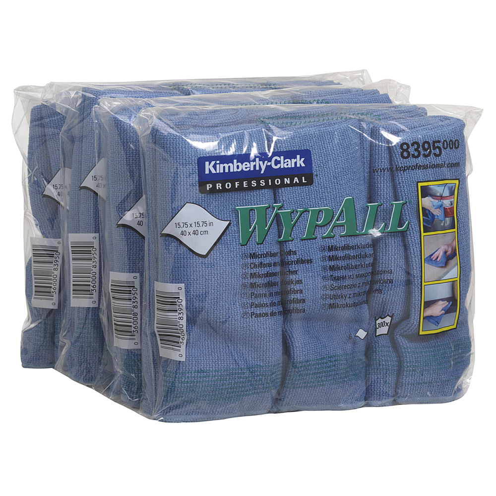 WypAll® Mikrofasertücher 8395 - 4 Päckchen mit 6 blaue, 40 x 40 cm große Tücher (Gesamtanzahl 24) - 8395