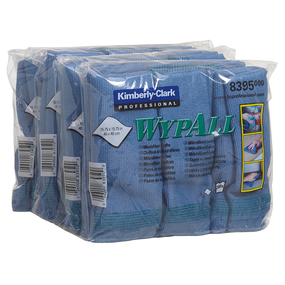 WypAll® Microfibre Cloths 8395 - 4 carry packs x 6 blue, 40 x 40cm cloths, (24 total) - 8395