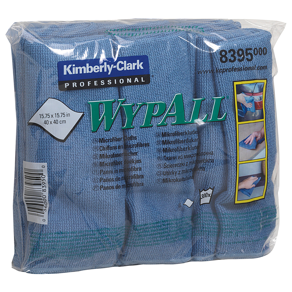 Chiffons en microfibres WypAll® 8395 - 4 paquets de 6 chiffons bleus de 40 x 40 cm (24 au total)  - 8395