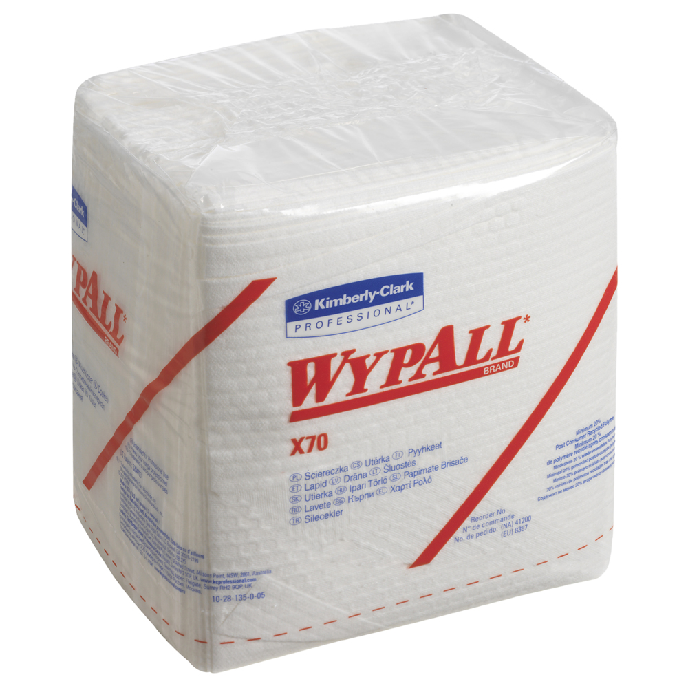 WypAll® X70 Power Clean™-poetsdoeken 8387 - herbruikbare poetsdoeken - 12 pakken x 76 kwartgevouwen, witte, absorberende poetsdoeken (912 in totaal) - 8387