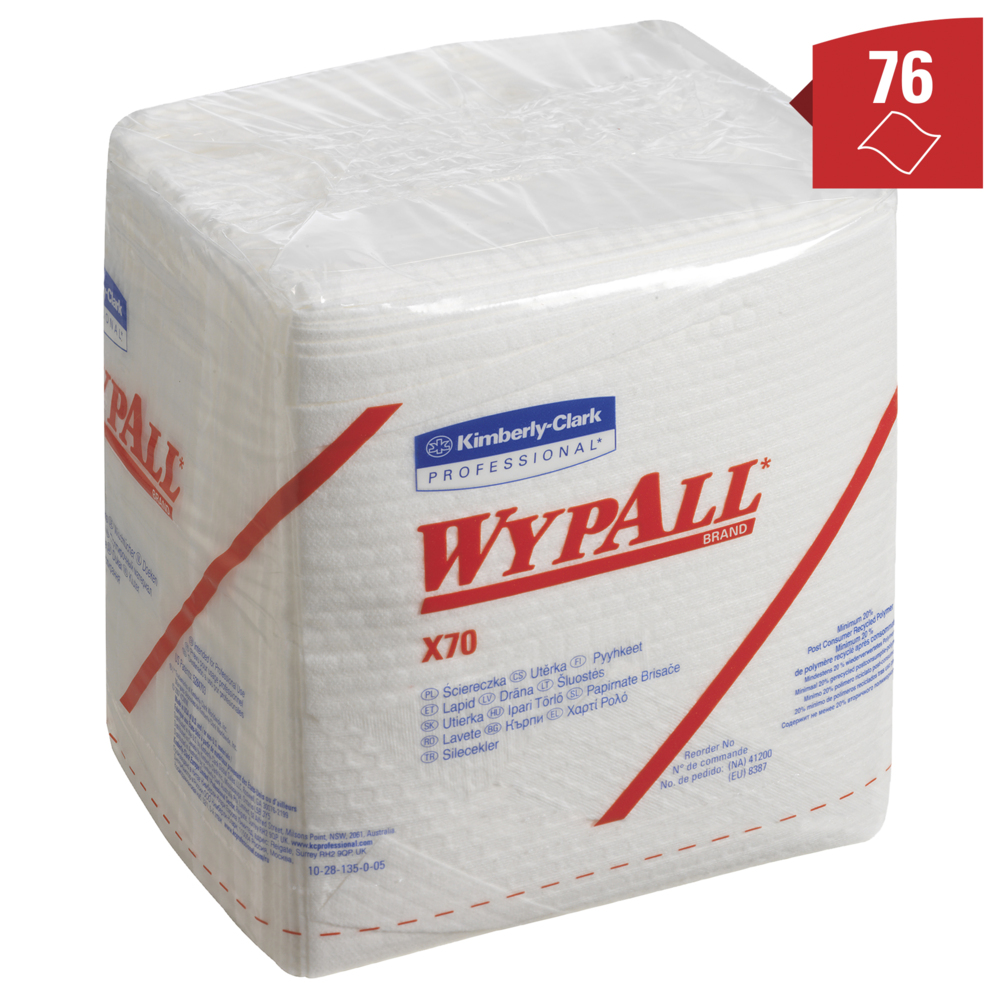 WypAll® X70 Power Clean™-poetsdoeken 8387 - herbruikbare poetsdoeken - 12 pakken x 76 kwartgevouwen, witte, absorberende poetsdoeken (912 in totaal) - 8387