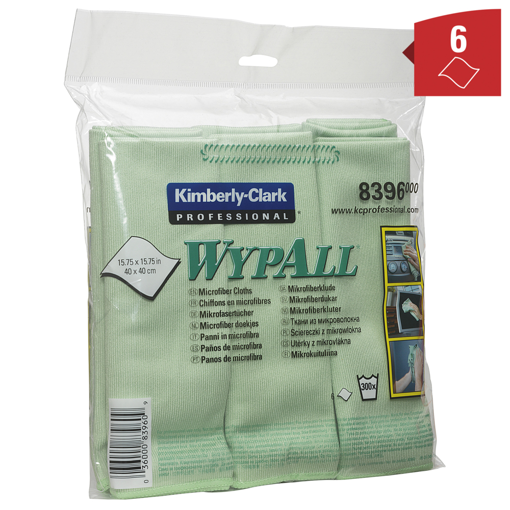 WypAll® Microvezel Poetsdoeken 8396 - 4 polybags x 6 groene doeken, 40 x 40 cm (24 in totaal) - 8396