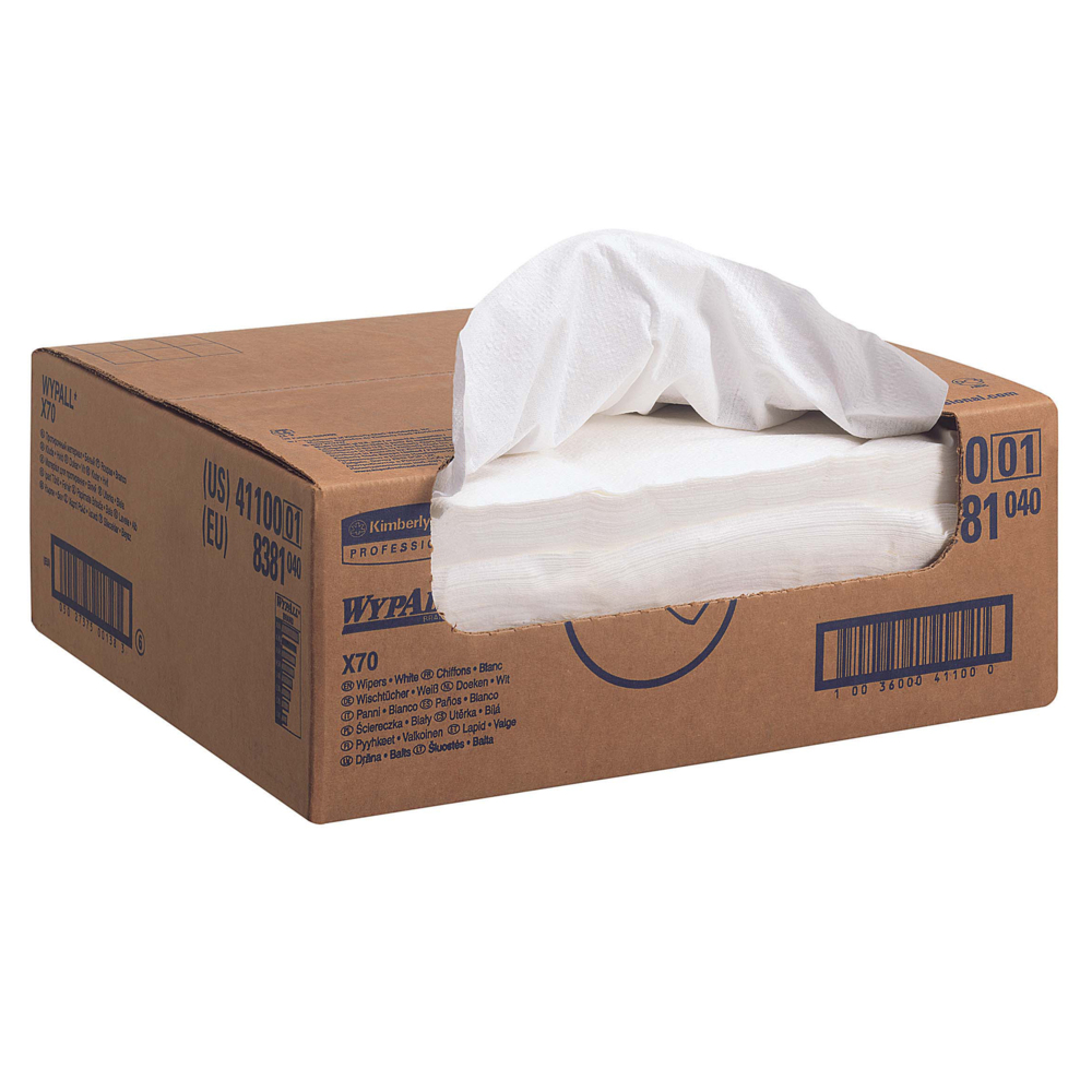 WypAll® X70 Tücher 8381 – 1 Spenderbox (Entnahme rechts) mit 300 weißen, 1-lagigen Tüchern - 8381