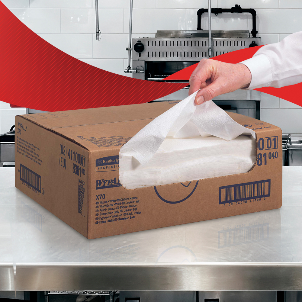 WypAll® X70 Tücher 8381 – 1 Spenderbox (Entnahme rechts) mit 300 weißen, 1-lagigen Tüchern - 8381