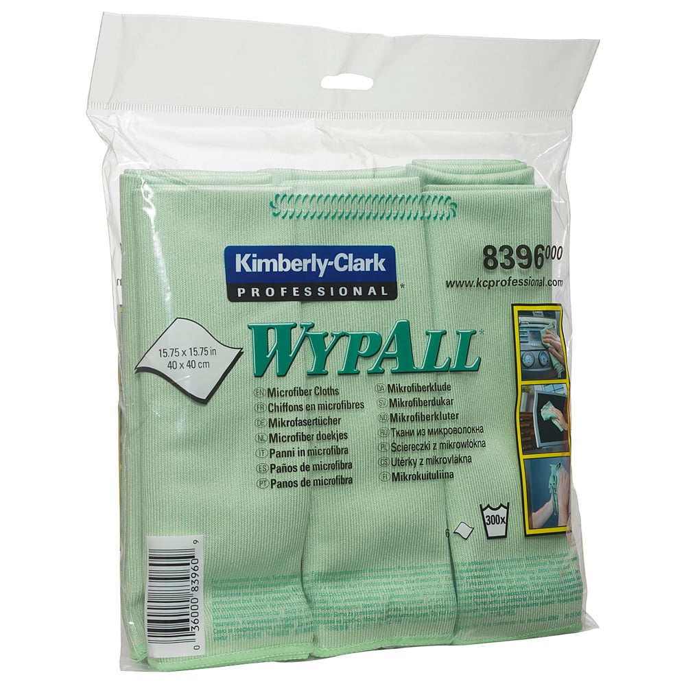 WypAll® Mikrofasertücher 8396 - 4 Päckchen mit 6 grüne, 40 x 40 cm große Tücher (Gesamtanzahl 24) - 8396