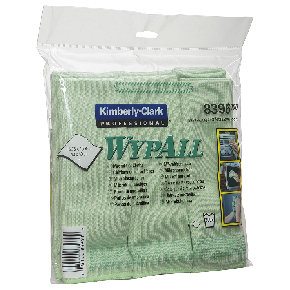 Chiffons en microfibres WypAll® 8396 - 4 paquets de 6 chiffons verts de 40 x 40 cm (24 au total) - 8396