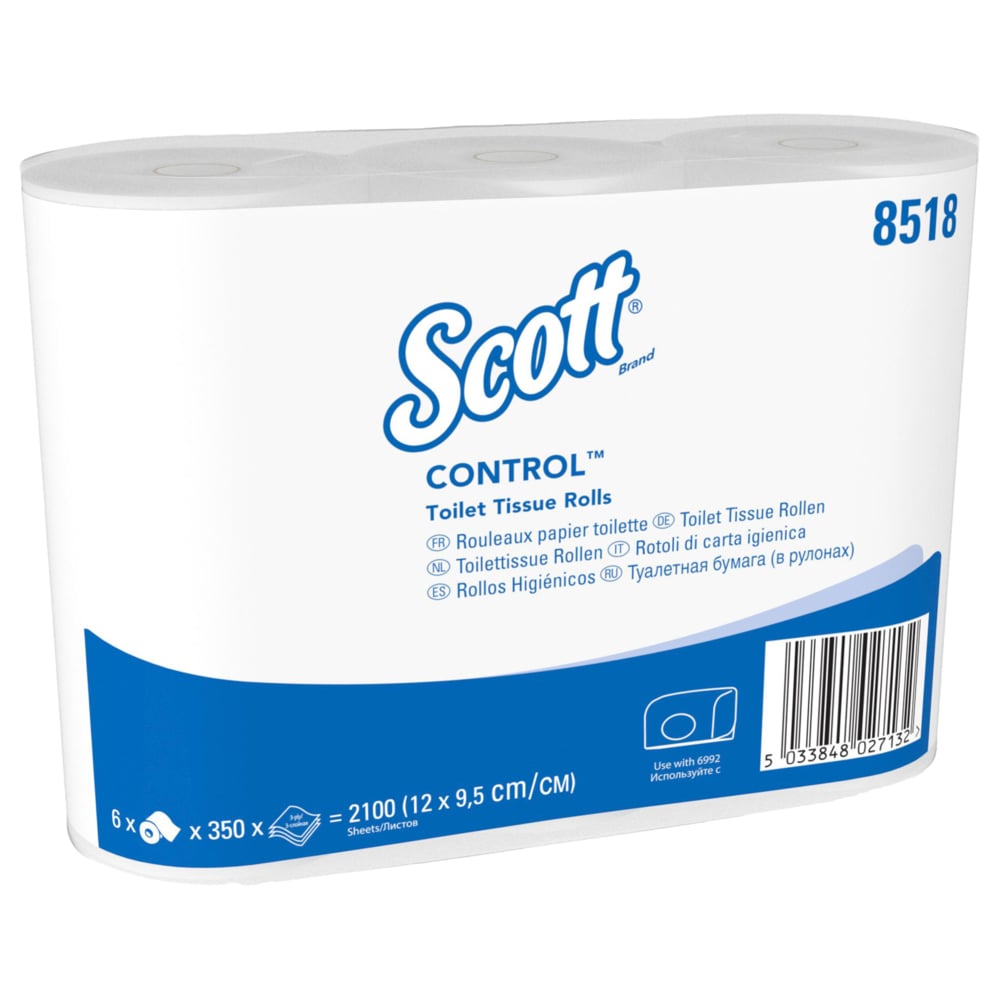 Papier toilette en rouleau standard Scott® Control™ 8518, 36 rouleaux de 350 feuilles blanches, 3 épaisseurs (12 600 feuilles au total) - 8518