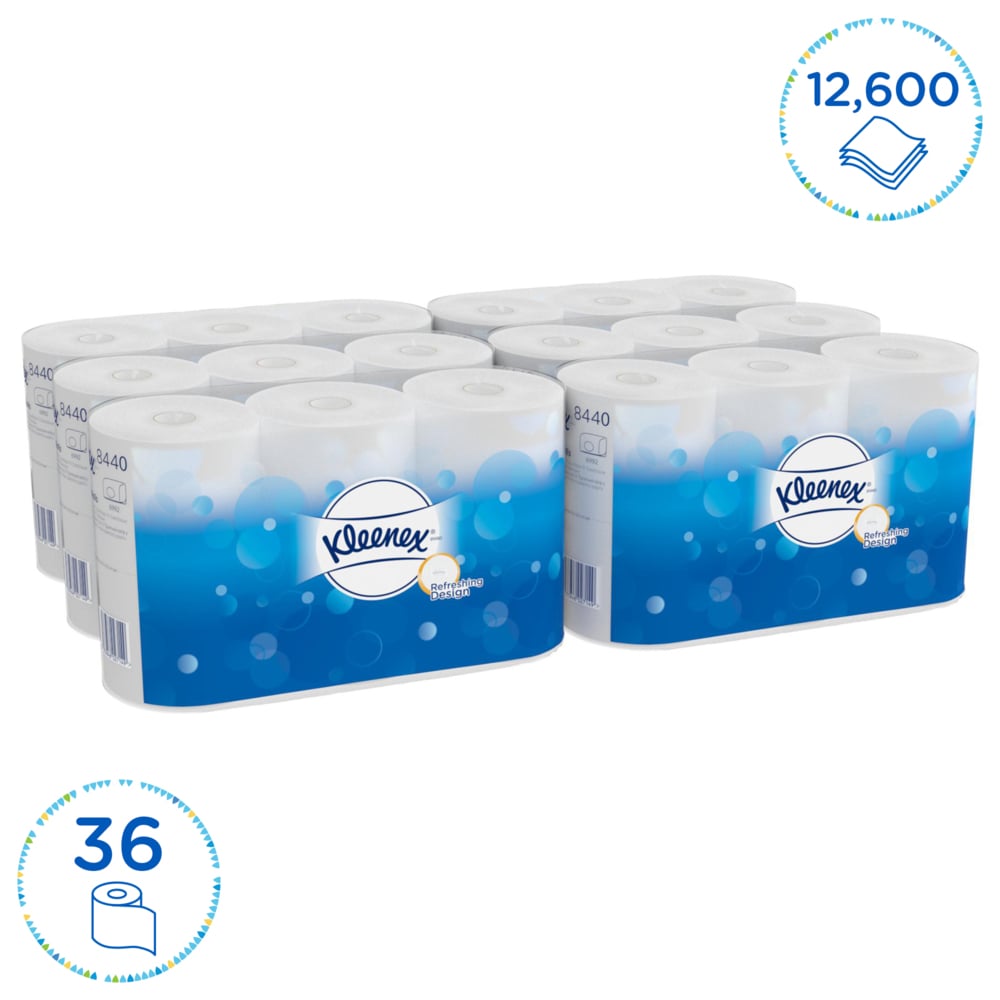 Rouleaux de papier toilette Kleenex® 8440 - 3 plis - 36 rouleaux x 350 feuilles blanches (12 600 feuilles au total) - 8440