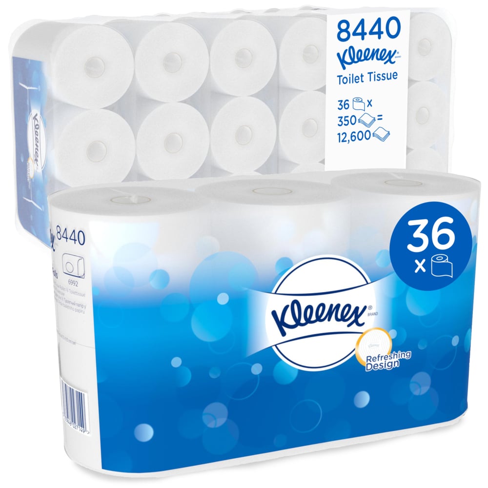 Kleenex® Rotolo di carta igienica standard 8440 - 36 rotoli x 350 strappi a 3 veli, colore bianco (12.600 strappi) - 8440