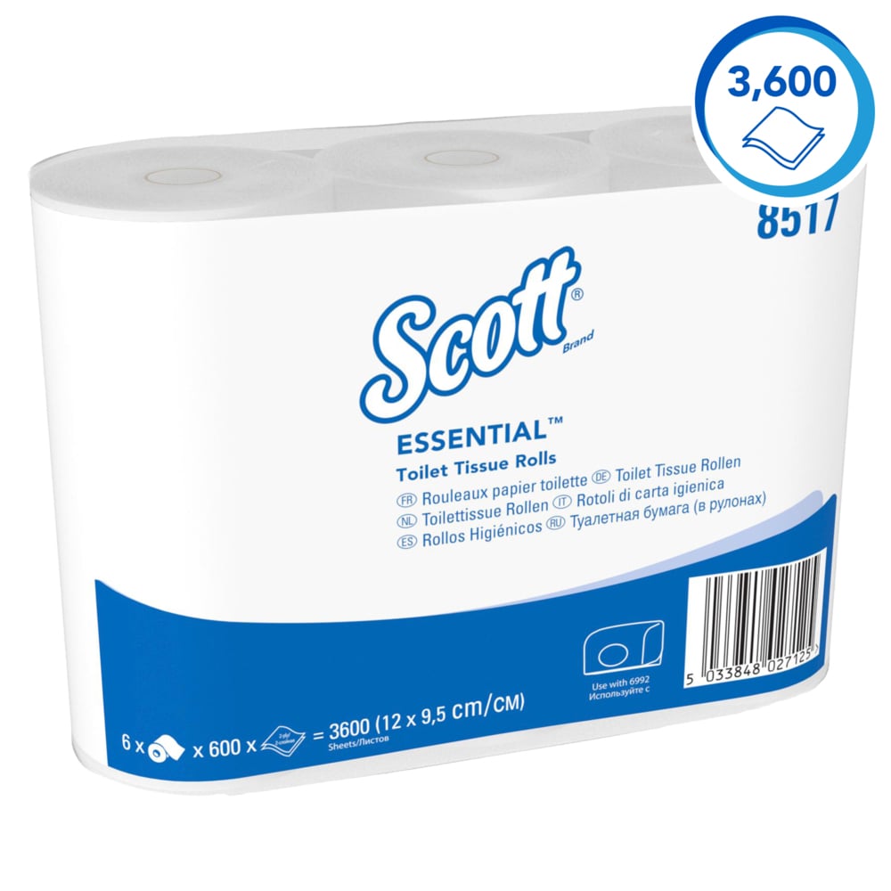 Scott® Essential™ Standaardrol wc papier 8517 - 36 rollen x 600 witte, 2-laags vellen (21.600 vellen) - 8517