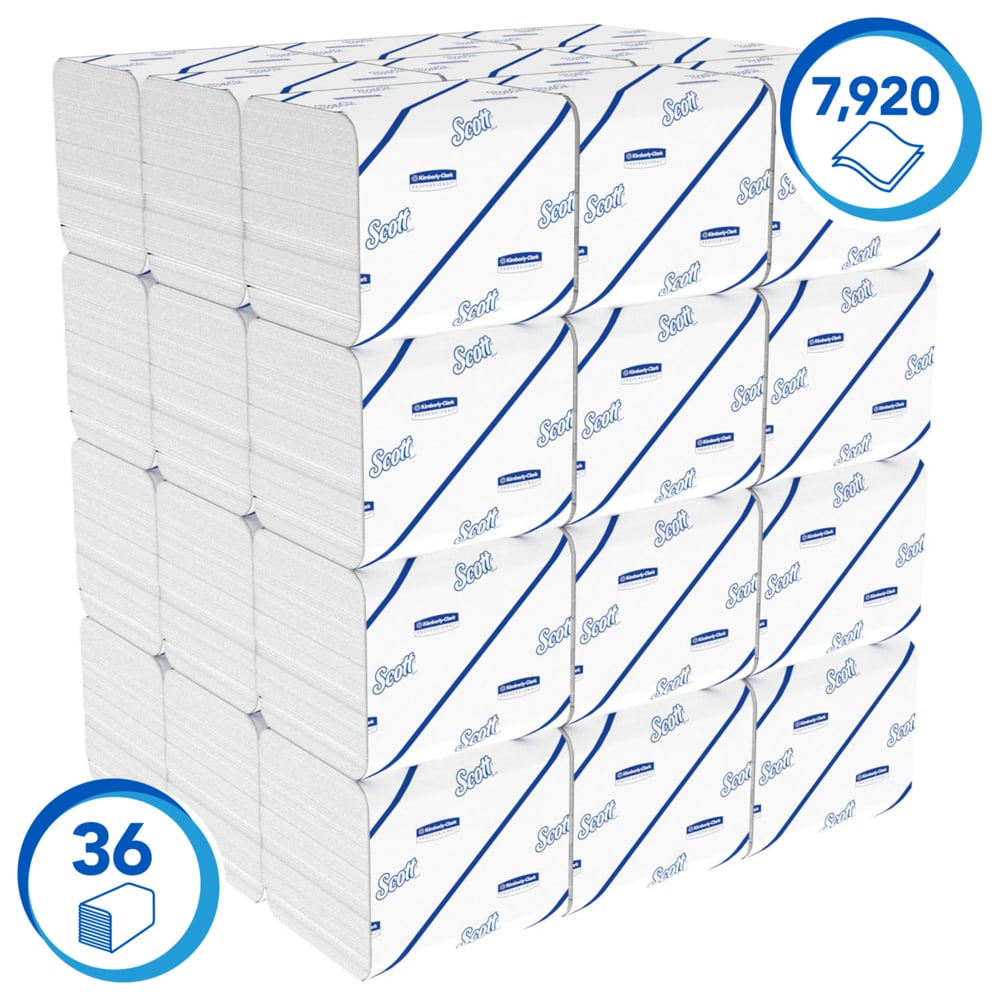 Papier toilette plié 2 épaisseurs Scott® Control™ 8509 - 36 x paquets de 220 feuilles (9 000 au total) - 8509