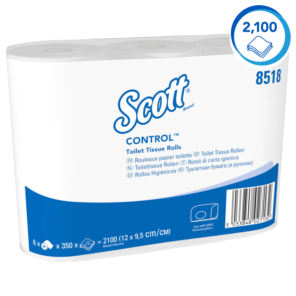 Scott® Control™ Standaardrollen Toilettissue 8518 - 36 rollen x 350 witte, 3-laags vellen (12.600 vellen) - 8518