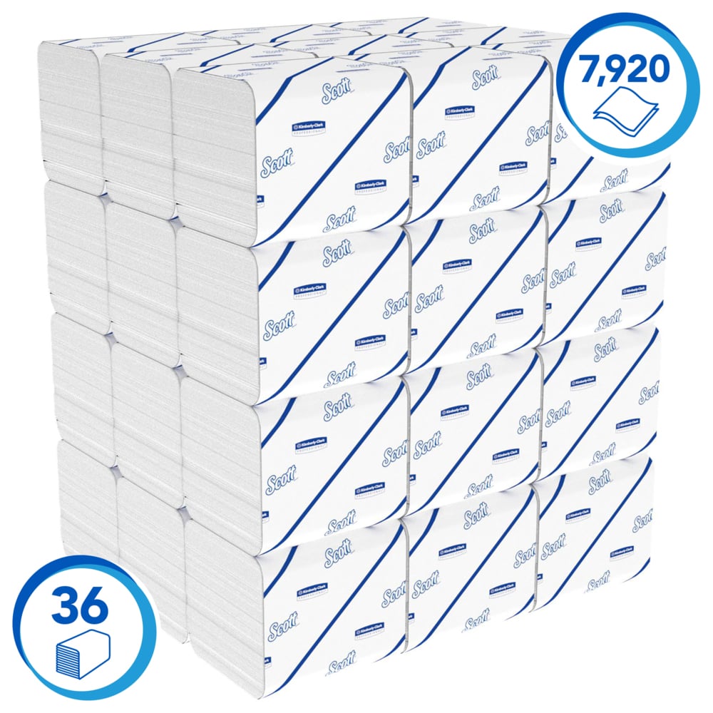 Scott® Control™ Papel Higiénico Plegado de 2 Capas 8509, 36 Paquetes de 220 Hojas, Para Dispensadores Aquarius™ Compatibles, Maxi Pack, Blanco - 8509
