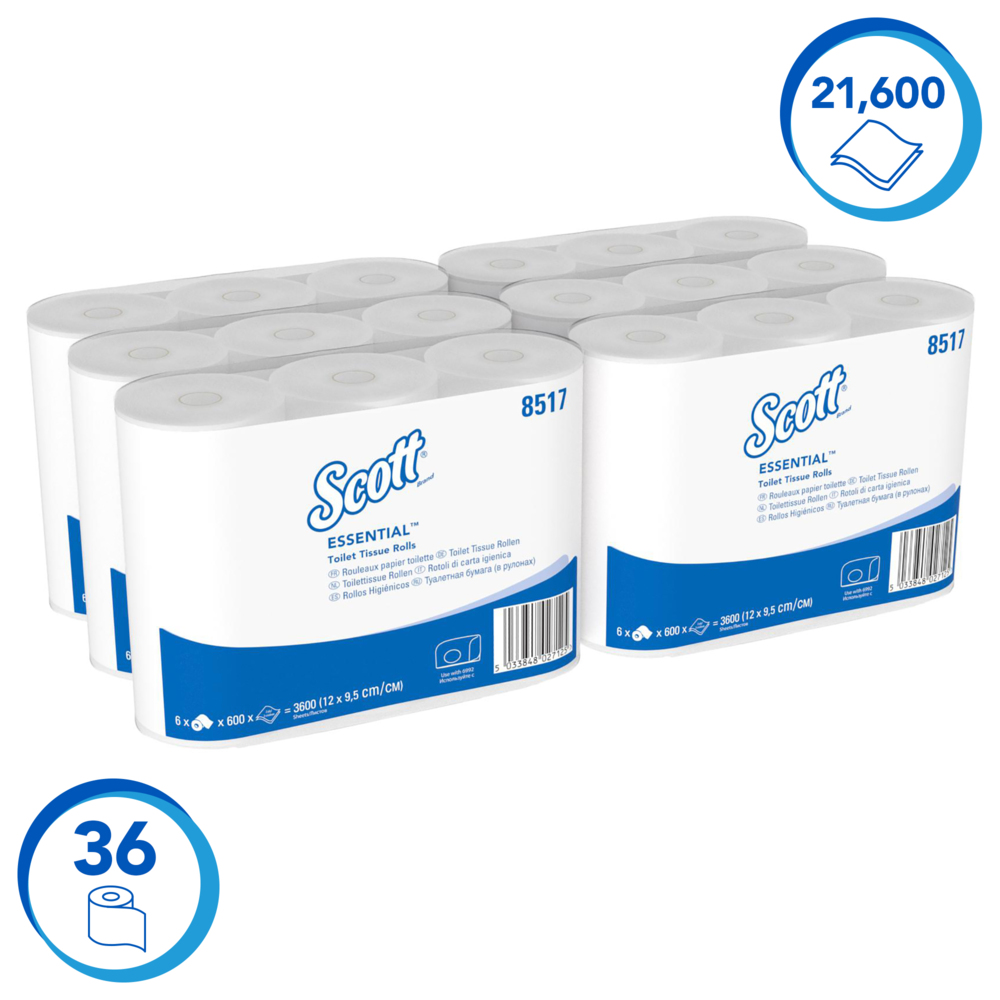 Papier toilette 2 épaisseurs Scott® Essential™ 8517 - 36 x petit rouleaux de 600 feuilles (21 600 au total) - 8517