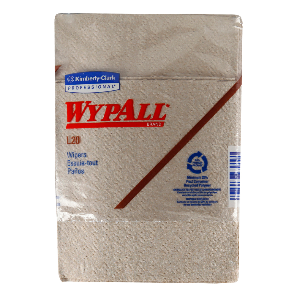 WypAll® L20 Limited Use Towels (47000), Quarterfold Format, Tan / Natural, 2-Ply, 12 Packs / Case, 68 Sheets / Pack - 47000