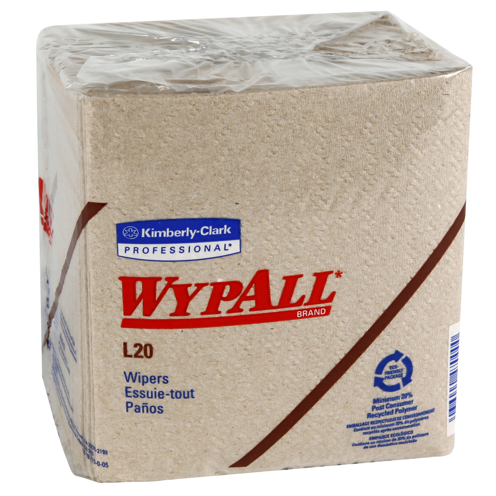 WypAll® L20 Limited Use Towels (47000), Quarterfold Format, Tan / Natural, 2-Ply, 12 Packs / Case, 68 Sheets / Pack - 47000