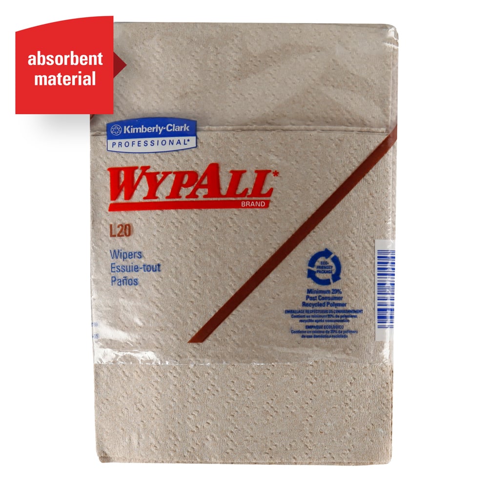 WypAll® L20 Limited Use Towels (47000), Quarterfold Format, Tan / Natural, 2-Ply, 12 Packs / Case, 68 Sheets / Pack - 47000