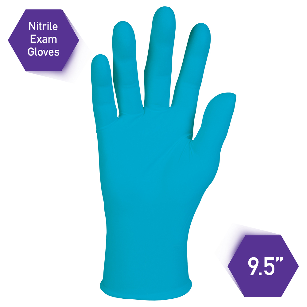 Kimberly-Clark™  Smooth Blue Nitrile Exam Gloves (50580), 6 Mil, Ambidextrous, 9.5”, Large, 100 / Box, 10 Boxes, 1,000 Gloves / Case - 50580