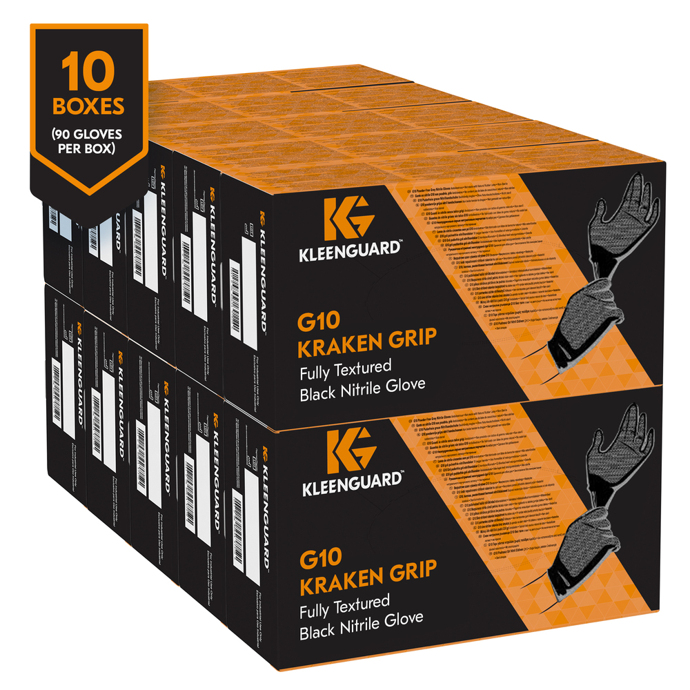 KleenGuard™ Kraken Grip Fully Textured Black Nitrile Gloves (49275), 3XL (XXXL), Powder-Free, 6 Mil, Ambidextrous, Thin Mil, 90 Gloves / Box, 10 Boxes / Case - 49280
