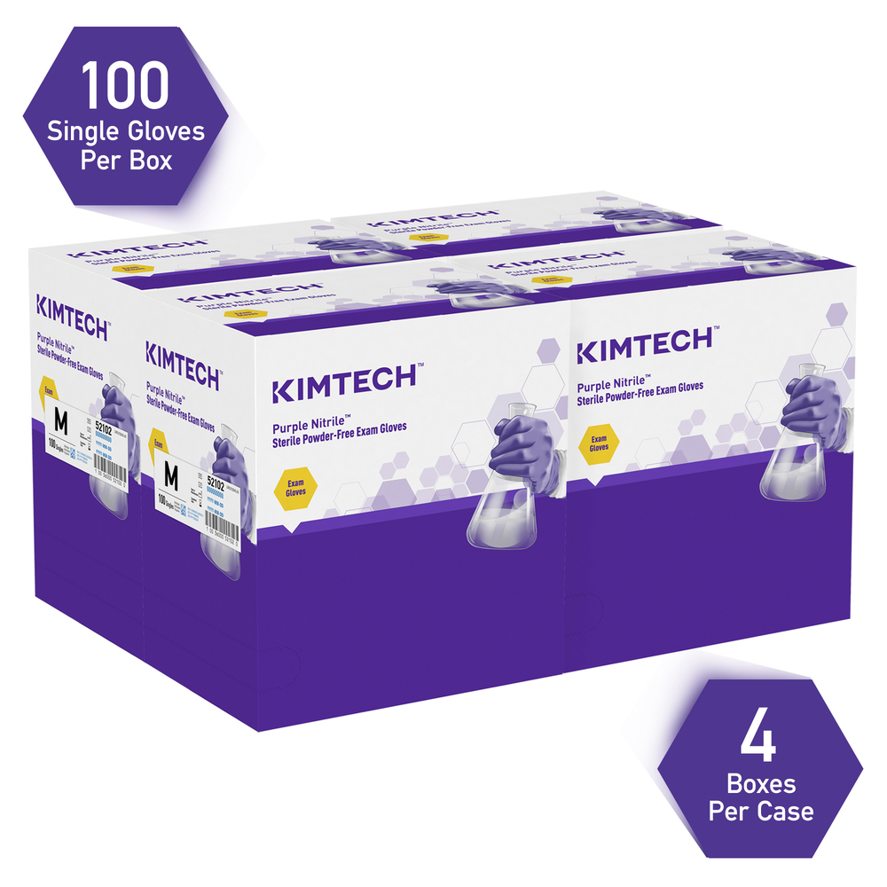 Kimberly-Clark Purple Nitrile™  Single Sterile Exam Gloves (52102), 5.9 Mil, AQL 1.0, Ambidextrous, 9.5”, Medium, 100 Singles / Box, 4 Boxes / Case, 400 Gloves / Case - 52102