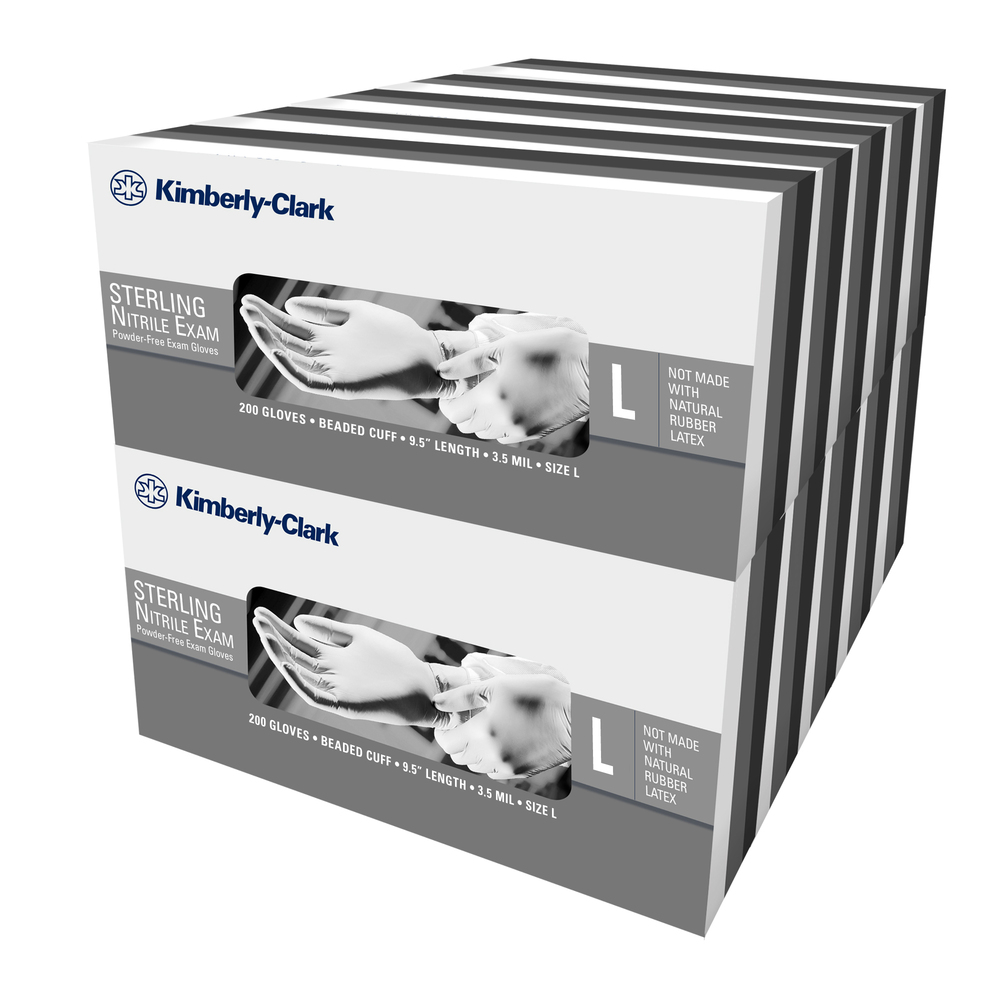 Gants d’examen en nitrile Kimberly-Clark Sterling (50708), 3,5 mil, 9,5 po, ambidextres, grands, 200/distributrice, 10 distributrices, 2 000 gants gris/caisse - 50708