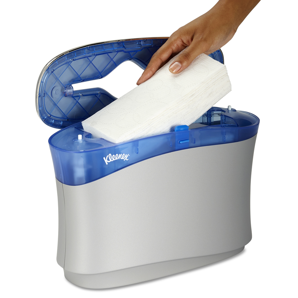 Distributrice d'essuie-mains de comptoir Kleenex Reveal (51904), 13,3 po x 9 po x 5,2 po, convient à certains essuie-mains pliés Kleenex, gris doux, 1/caisse - 51904