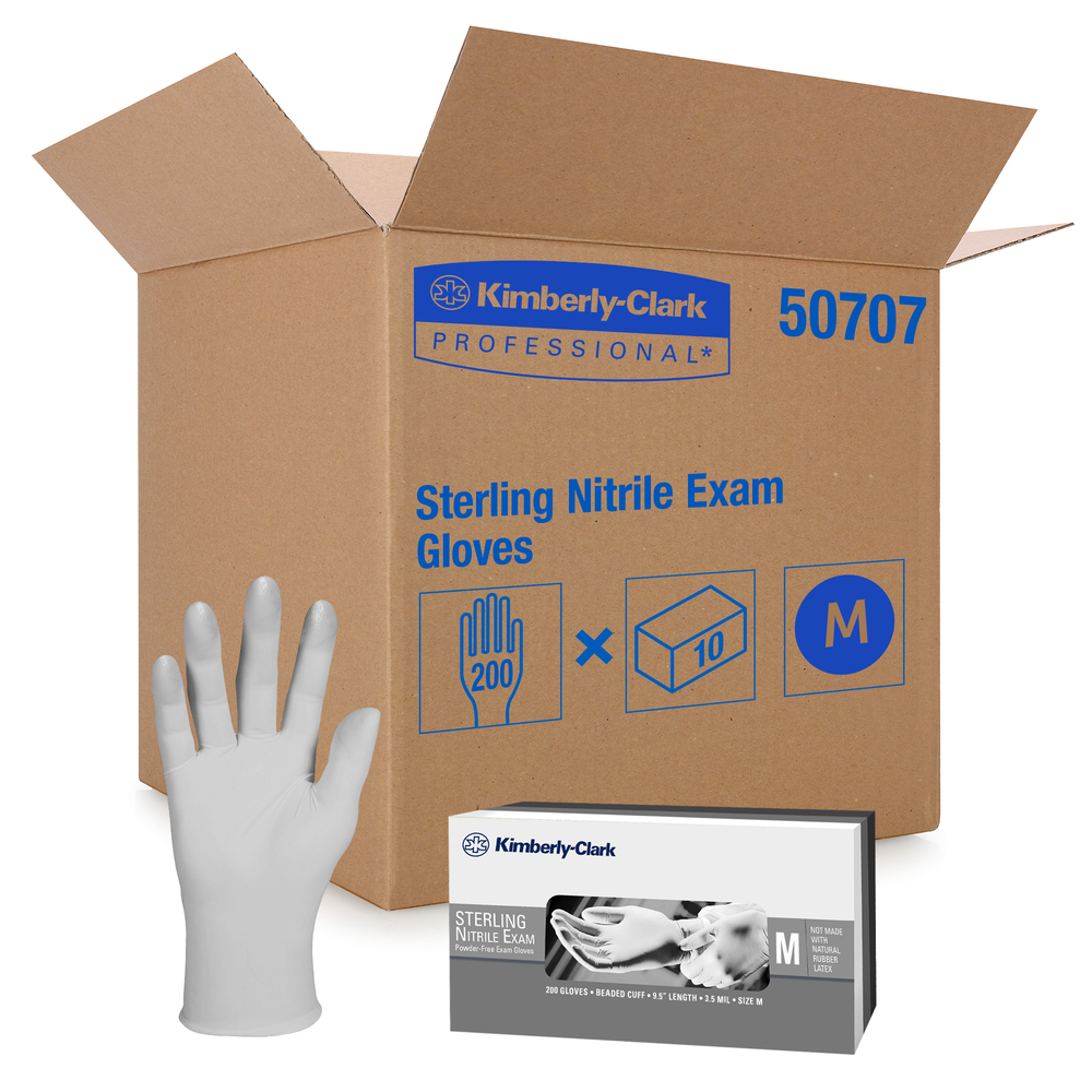 Gants d’examen en nitrile Kimberly-Clark Sterling (50707), 3,5 mil, 9,5 po, ambidextres, moyen, 200/distributrice, 10 distributrices, 2 000 gants gris/caisse - 50707